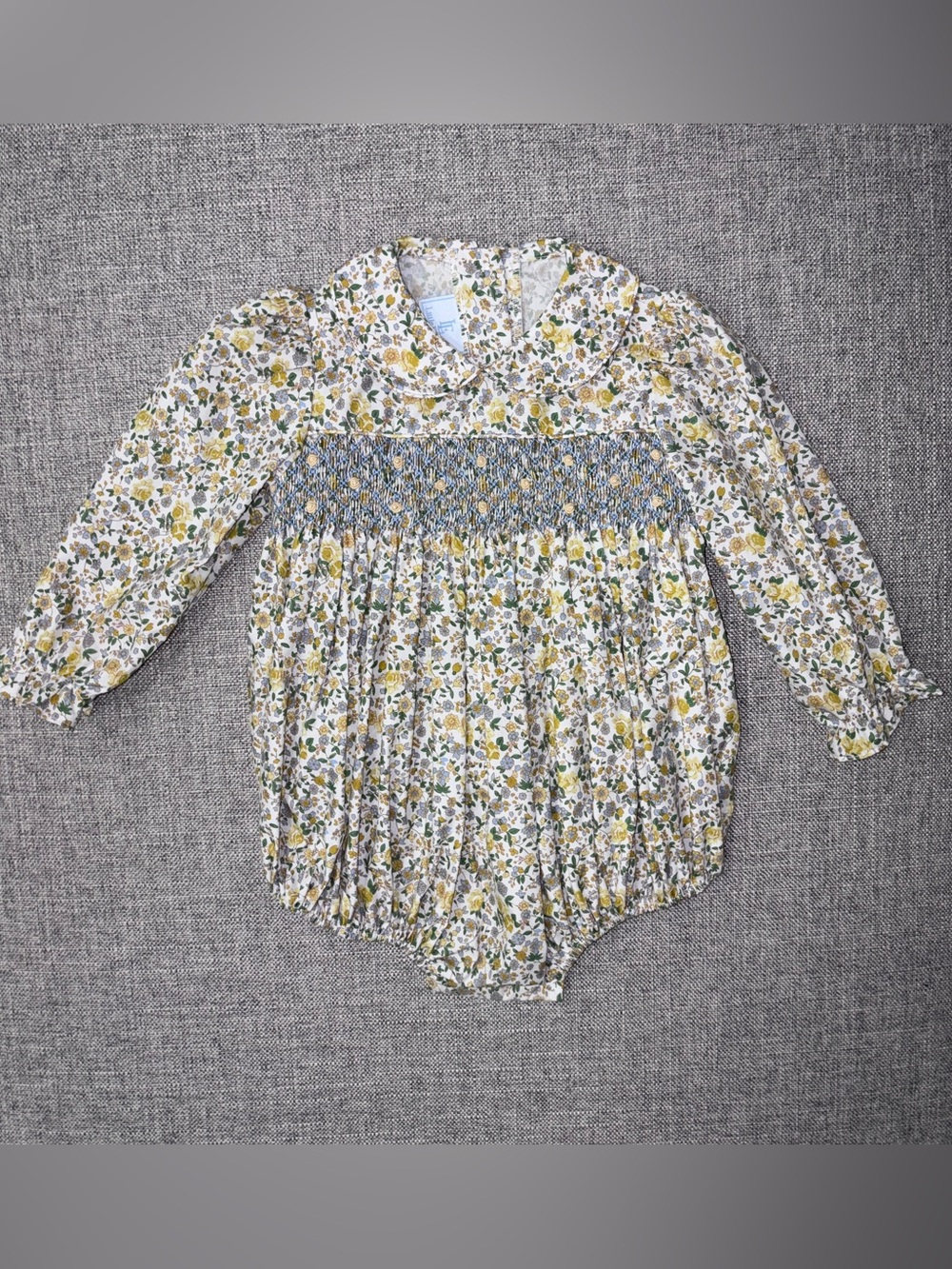 Little English Floral Smocked Long-Sleeve One-Piece in Yellow and Green